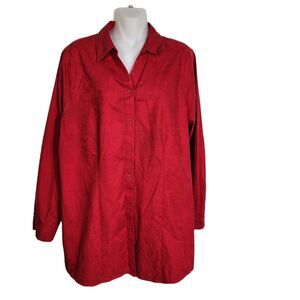 Chico’s Womens Tunic Top Size 2 Large Wrinkle Free Red Paisley Button Classic